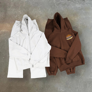 Ensemble survêtement en coton lourd à deux pièces avec fermeture éclair et motif de lettres brodées de haute qualité - Product Image 2