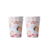 Ensemble de vaisselle jetable pour enfants sur le thème des elfes des fleurs, personnalisable en gros, plateau en papier, serviette, gobelet, couteau, fourchette, cuillère, paille, ballon