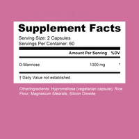 Capsules de D-Mannose Marque Blanche 1300mg par Portion 120 Capsules Végétariennes Complément Alimentaire pour la Santé des Voies Urinaires OEM ODM