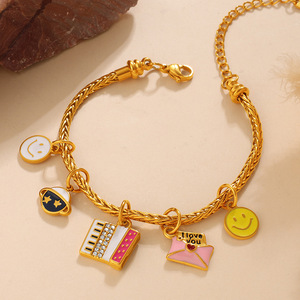 Colgantes de Acero Inoxidable con Diseño de Planeta Sonriente de Dibujos Animados al por Mayor, Dijes Minimalistas Bonitos, Accesorios Hechos a Mano para Pulseras y Collares de Mujer - Product Image 1