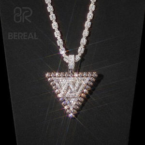 Collier style Hip Hop en Moissanite VVS plaqué or 18 carats, pendentif lettre personnalisé en argent 925, pendentif nom glacé, bijoux fins pour homme - Product Image 2
