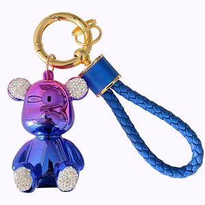 Creative Cute Pendant Electroplating Bear <b>Key</b> <b>Chain</b> Keyring Coloful Rhinestone Bling Diamond Bear Keychain - Product Image 5