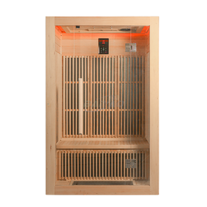 Sauna infrarouge lointain en bois massif à spectre complet, design moderne, pour 1 à 2 personnes, avec panneau de commande informatisé et fenêtres en traversée - Product Image 2