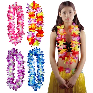 Colorful Hawaiian Leis Necklace wearth Luau Party Supplies Hawaiian Flower Garlands for Adults for Beach Party Decoration