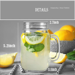 Bán Buôn Tùy Chỉnh Mugs 16Oz Miệng Rộng Rỗng Lưu Trữ Nhà Bếp Uống Glass Mason Jar Với Xử Lý Rơm Nắp - Product Image 2