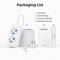 Multiprise Pheiyon 10A 230V à 2 prises, norme UE, IP20, en PP, câble de 1,5M/2M/3M pour la maison, le bureau et usage commercial