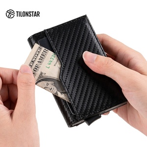 TILONSTAR TVC205 Wholesale Custom Men Pocket Aluminum Metal ID <b>Card</b> Case Leather Pop up Business <b>Card</b> Holder Wallet - Product Image 4