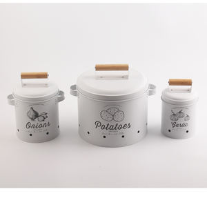 Custom Farmhouse 3 Pack Patata Cebolla Ajo Vegetal Metal Cocina Bote de almacenamiento de alimentos Set Box Bin Container - Product Image 2