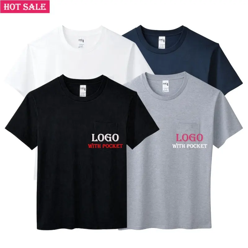 CT0008 उच्च गुणवत्ता बड़े काले सफेद कपास streetwear सादा मुद्रण कपड़े रिक्त टी शर्ट पुरुषों महिलाओं के लिए जेब के साथ