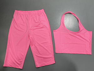 Viviblook Z616ST03 Conjunto de Verano de 2 Piezas: Top Corto de Punto Sólido con Cuello en V y Espalda Descubierta y Pantalones de Cintura Alta para Yoga, Fitness y Tenis - Product Image 4