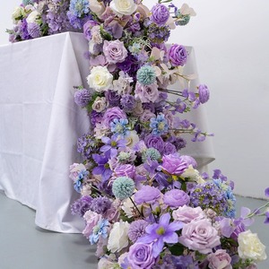 Romantic Dreamy Purple Mixed Silk Flower Garland Table Runner Handmade Artificial Flowers for Wedding Decoration - Product Image 3