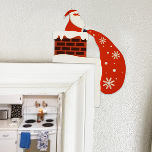 Decoraciones navideñas en stock, creativos y novedosos adhesivos de madera de Papá Noel, calcomanías de pared y adornos. - Product Image 3