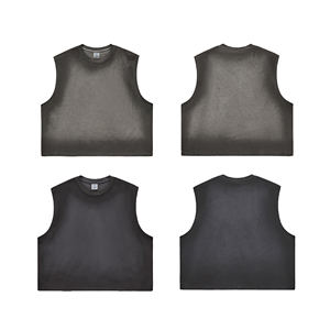 Camiseta sin mangas de gimnasio con logotipo personalizado OEM para hombre verano 100% algodón 230GSM camisa sin mangas con lavado ácido cortado - Product Image 1