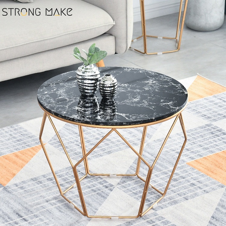 En Acier inoxydable Or Rose Table D'appoint En Marbre Artificiel Table Basse Ronde