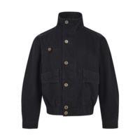 Veste en jean pour femme à col montant - Manteau utilitaire court décontracté, vêtement d'extérieur en jean de coton vintage pour l'automne