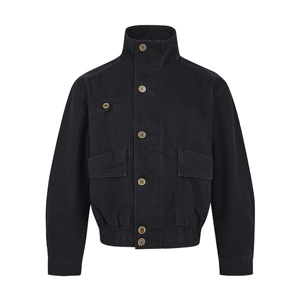 <span class=keywords><strong>Chaqueta</strong></span> Vaquera para Mujer con Cuello Alto - Abrigo Corto Informal, Prenda Exterior de Mezclilla de Algodón Vintage para Otoño - Product Image 4