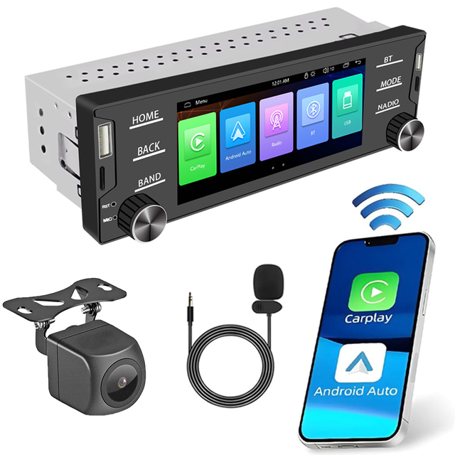 Single Din 5.2'' Mp5 1din Player Stereo for Car Touch Screen Wireless Carplay Android Auto Car Radio