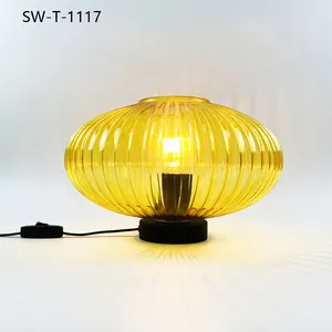 Modern European Hotel Room Table Lamp Decoration Glass Led Table Light With Amber Smoky Lampshade
