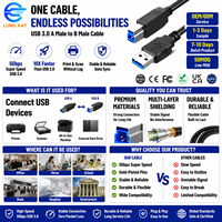 Cable de Impresora USB 3.0 Tipo A a B LUNG KAY, 5Gbps, Doble Blindaje, 28/24AWG, Cable de Conexión de Datos para Escáner HP Canon OEM