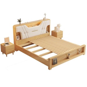 Modern Minimalist Solid Wood <b>Bed</b> 1.8M Double Storage Master Bedroom <b>Bed</b> 1.5M <b>Single</b> Multi Functional <b>With</b> Creamy Style - Product Image 5