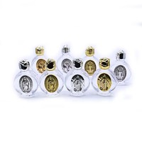 Bouteille en verre argentée de 15 ml pour eau bénite ou huile de parfum, avec bouchon à vis rond rose, motif religieux Saints Jésus et Vierge Marie
