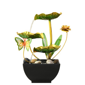 Fontaine de bureau Lotus Pond, décoration d'intérieur Feng Shui en métal, forme ronde, avec anneau lumineux - Product Image 4