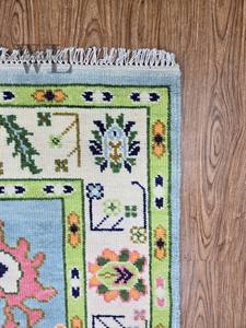 Tapis Oushak bleu noué à la main, tapis en laine fait main pour la chambre à coucher, le salon, la salle à manger, tapis Oushak pastel fait main, tapis turc - Product Image 4