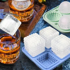 Silicone Easy Release Flexible Molds 4 Ice Cubes Tray For Freezer Silicone Freezer Tray With Lid