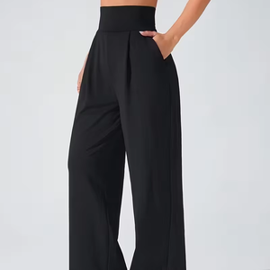 Pantaloni Sportivi Estivi da Donna a Vita Alta, Gamba Larga, con Elastico, <span class=keywords><strong>Comodi</strong></span>, Vestibilità Ampia, Tinta Unita, Traspiranti, Taglia XL - Product Image 1
