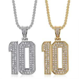 Cadeau pour athlète homme 2024 Diamant plaqué or 18 carats Bijoux hip-hop Charme en acier inoxydable Pendentif sport personnalisé Numéro 10 Collier - Product Image 1