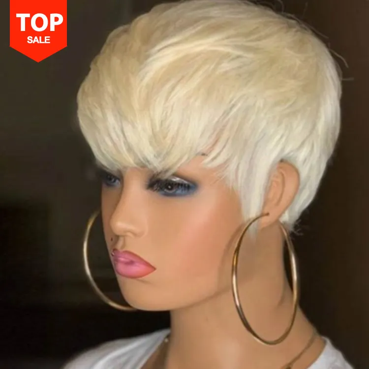 613 blonde color short bob 100% human hair Hd Transparent Lace frontal Wig Brazilian 613 Blonde pixie cut Wig for black women
