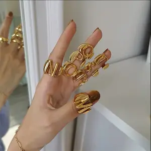 Модное Золотое обручальное кольцо 24 карат из Дубая, регулируемые женские кольца дружбы, простые массивные A-Z с буквой H M