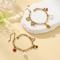Yiwu Aceon RVS Ovale Schakelketting DIY Hangende Bedel Kleurrijk Emaille Fruit Bes Zonnebloem Parel Kwast Bedel Armband