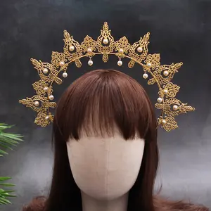 Women Halo Crown Gold Metal Virgin Mary Party Holiday Costume Crown Headbands