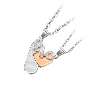 Collar con Colgante de Corazón con Costuras Doradas en Acero Inoxidable, Collar de Titanio con Zirconia en Forma de Corazón 'Te Amo', Juego de Collares para Pareja - Product Image 6