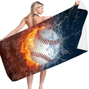 Large Stock Hot Selling 3 Set 74 Inch Long Turkish Microfiber Polyester Beach Towel Printed Baseball For Summer