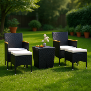 Set Bistrot da Giardino in Rattan Nero per 2 Persone, Resistente alle Intemperie, Arredamento da Esterno - Product Image 2