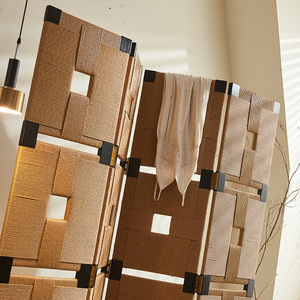 Divisor móvil plegable de madera maciza para sala de estar con partición de pantalla tejida de cuerda - Product Image 2