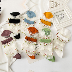 प्रचार लोकप्रिय स्पष्ट लड़कियों छोटे डेज़ी फूल के टखने छोटे मोजे, महिलाओं के लिए आकस्मिक तुले तिमाही मोजे - Product Image 1