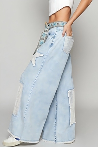 <span class=keywords><strong>Jeans</strong></span> de Mujer de Pierna Ancha y Corte Recto con Lavado Claro y Parches de Estrellas, Diseño Nuevo, Ajuste Holgado, Mezclilla con Parches para Mujer - Product Image 2