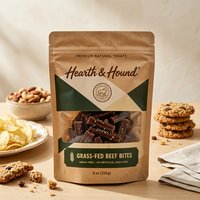 Sachet d'emballage personnalisé en papier kraft à faible MOQ pour friandises pour animaux de compagnie, sac en plastique Mylar anti-odeur pour aliments et snacks pour chiens et chats, pochette verticale.