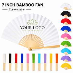 Abanicos de Papel y Bambú Plegables de 23 cm, Multicolores, con Logotipo Personalizado Impreso, Abanico de Tela de Seda para Regalos de Boda, Gran Venta - Product Image 1
