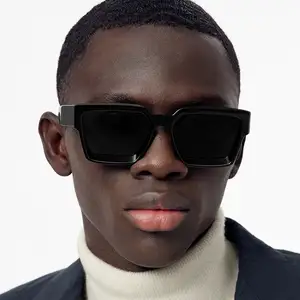 Yüksek kalite OEM güneş gözlüğü tasarımcı çerçeve Millionaire kare lüks özel 3D Logo polarize kalın asetat güneş gözlüğü erkekler
