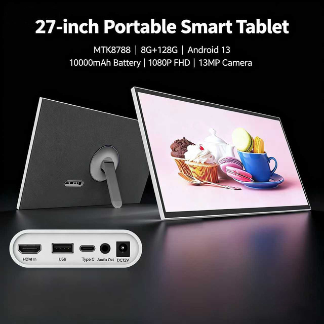 2026 New Ultra-thin 27-inch Portable Smart Screen Android 13 Tablet 8GB +128GB Storage Built-in 12000mAh Battery Full HD