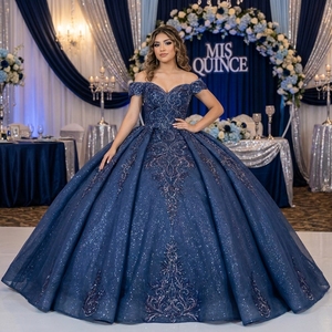 ชุดเดรสสีน้ำเงินกรมท่าสำหรับงาน Quinceanera รุ่น Lsany288 ประดับเลื่อมปักลายบาโรก ผ้าทูลล์วิบวับ ทรงบอลกาวน์ คอรูปหัวใจ เหมาะสำหรับงานเลี้ยงอย่างเป็นทางการ Jancember - Product Image 1