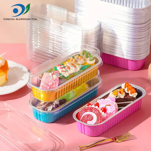 200ml 300ml Rectangular Colorful Mini Loaf Baking Pans Recyclable Disposable Aluminium <strong>Foil</strong> Cake <strong>Container</strong> With Plastic Cover - Product Image 2