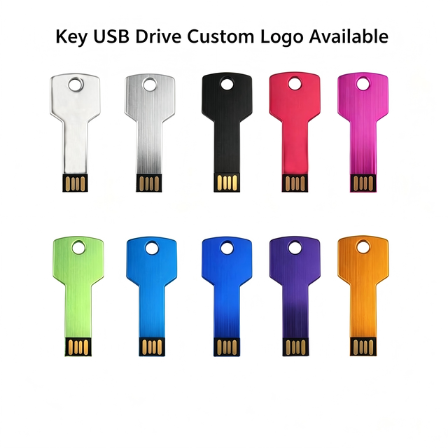 Bulk Metal Key Shape USB Flash Drive Pendrive High Speed Custom Laser Engraved Logo Portable Mini Memory Stick for Business Gift