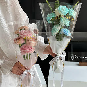 Sacchetti per Bouquet in <span class=keywords><strong>Film</strong></span> Barriera OPP Impermeabile Placcato Oro <span class=keywords><strong>Gemini</strong></span> per Fiori Freschi Grado Alimentare Design Personalizzato - Product Image 1