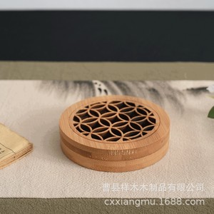 Bamboo Incense Box Round 9cm Engraved Hand Made For <b>Home</b> Use - Product Image 1