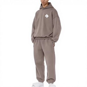 <b>Men's</b> Hooded Sweatshirt Tracksuit Set Solid Color Cotton Casual Loose Fit With Front Logo Autumn Wear - Product Image 1
